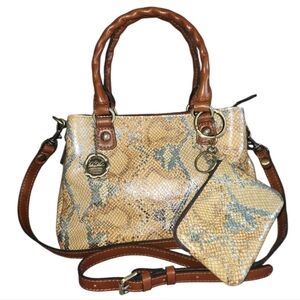 Patricia Nash Snakeskin Satchel in Beige and Brown